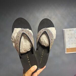 Kelly & Katie Black Sandals with Sparkling Straps